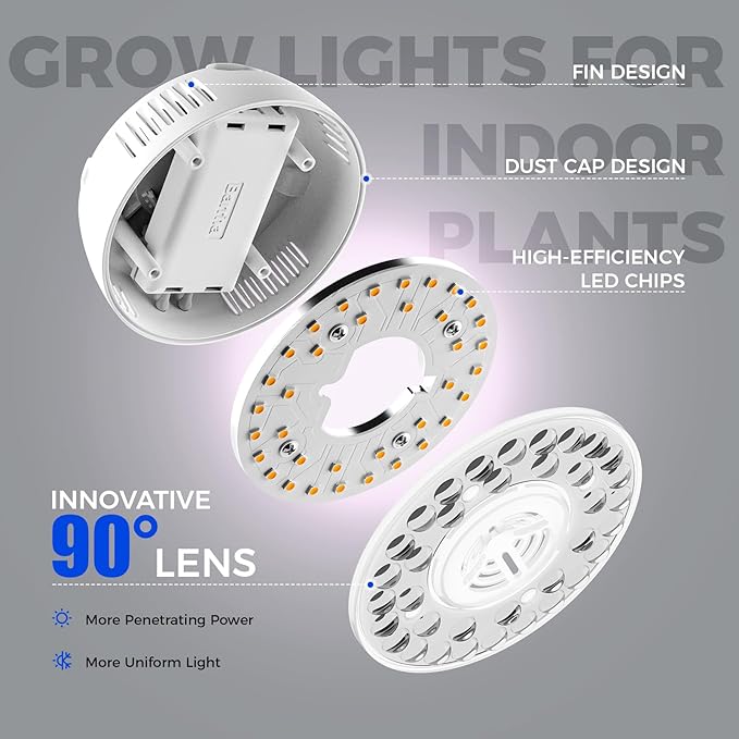 Barrina Orbgrow OG09 Puck LED Grow Light, Pinkish White 36W(4 x 9W, 540 Watt Equiv), Plant Lights for Indoor Plants Full Spectrum, Magnetic & Linkable, Small Grow lamp for Plant Shelf, 4 Packs