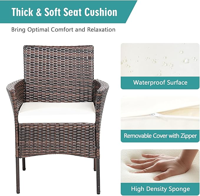HAPPYGRILL Set of 2 Patio Dining Chairs Outdoor PE Wicker Chairs with Soft Cushions, All-Weather Rattan Chairs for Garden Backyard Lawn Poolside Balcony