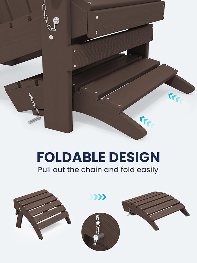 KINGYES Folding Adirondack Ottomans Set of 2 for Adirondack Chair, Coffee