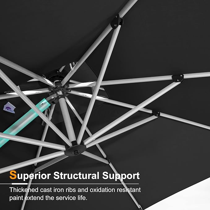 PURPLE LEAF 12 Feet Double Top Round Deluxe Patio Umbrella Offset Hanging Umbrella Outdoor Market Umbrella Garden Umbrella, Black