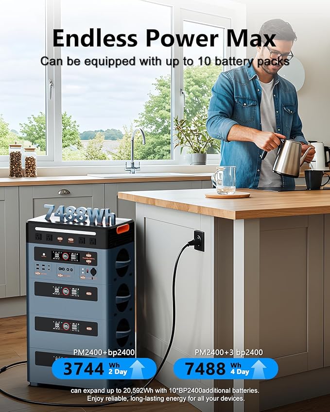 OSCAL 2400W Power Station with 200W Solar Panel, 1872Wh Solar Generator with 4 AC Outlets (5000W Peak), Fast Charging, APP Control Battery Backup for Home, Camping & RVs (Optional Expansion Battery)