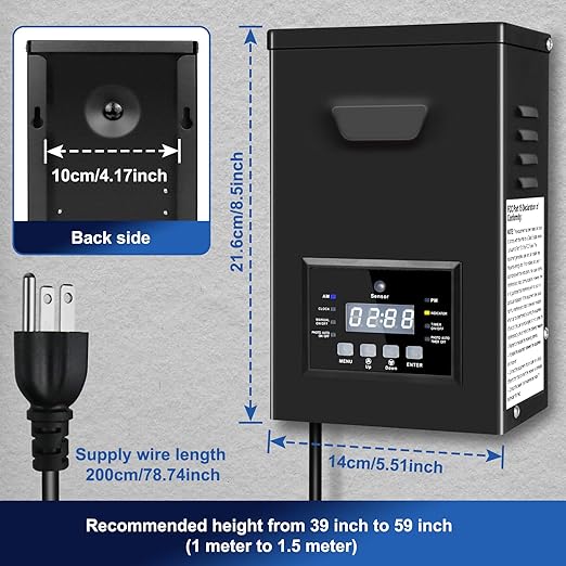 250W Low Voltage Landscape Transformer, 120V AC to 12V/15V(14V) AC Landscape Lighting Transformer with Photocell Sensor & Timer, Weatherproof Outdoor Transformer for Landscape Lighting,Spotlight