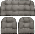 RSH DECOR: 3-Piece Wicker Tufted Cushion Set | 41” x 19" & 19" x 19" | All-Weather Spun Fabric | Water Resistant | Outdoor Loveseat & U-Shape Cushions for Patio Furniture | Charcoal Grey (Gray)