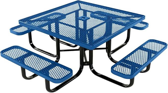 COATEDOUTDOORFURNITURE Heavy-Duty Portable Outdoor Kids Table with Umbrella Hole, Expanded Metal Kids Picnic Table, Commercial-Grade, Made in America (46 in, Square, Childrens, Textured Light Blue)