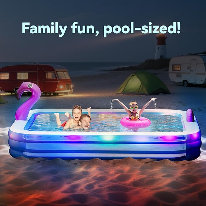 Dragon Inflatable Pool with Lights, Oversized 119"x86"x21" Family Inflatable Kids Pool Flamingo& Swan Inflatable Swimming Pool for Adults Blow up Pool for Backyard（with Electric Pump）