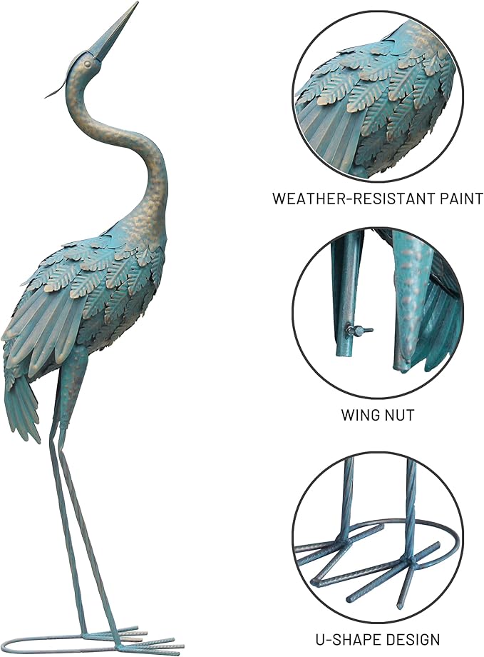 33-37 Inch Metal Crane Garden Statue Décor, Bird Garden Sculpture & Statues, Outdoor Decoration for Yard Patio Lawn Backyard Pool, Vintage Spread Wings Crane, Set of 2