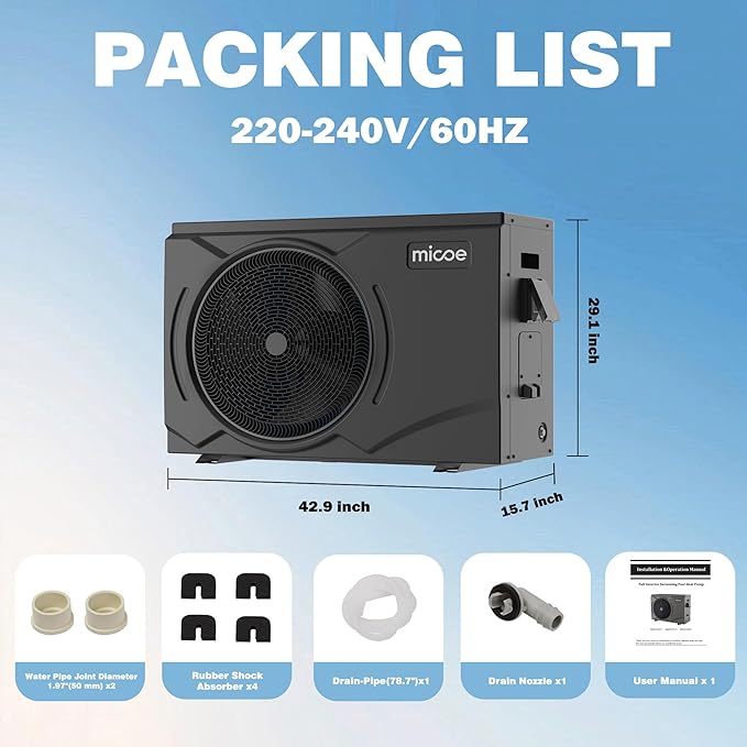 MICOE 100000 BTU Energy Efficient Electric Pool Heat Pump for Above Ground Pools Up to 36ft & 26,000 Gallons, Electric Swimming Pool Heat Pump with Large Heating Capacity