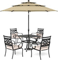 Sophia & William Patio Dining Set with Umbrella 6 Pieces, Outdoor Table and Chairs with 10ft Patio Beige Umbrella(No Base), Weather-Resistant for Garden, Backyard, Lawn, Balcony