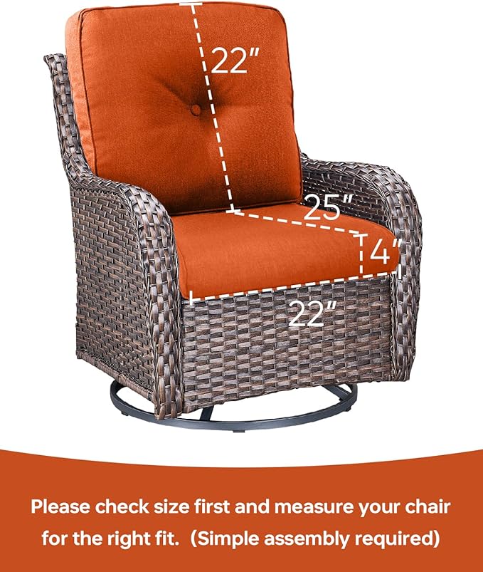 Pop 22x25/22x24 Outdoor Furniture Cushions Set of 6 - Comfortable Patio Chair Cushion for Rattan Wicker Dining Rocking Swivel Chairs Loveseat Couch L-Shape Sectional Sofa - Orange/Button