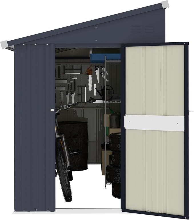 BlueWish 4'x8' Metal Storage Shed, Lean-to Tool Shed with Galvanized Sloped Roof, Small Shed Kit with Built in Vents, Patio Garden Outdoor Storage Shed for Utility Tool Storage