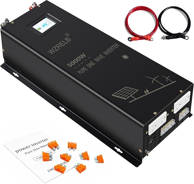 WZRELB Split Phase Power Inverter 5000W 36V Pure Sine Wave Inverter,Peak 10KW, 36VDC to 120V/240VAC, High Efficiency up to 91.6%,LCD Display, high Frequency Inverter for Off Grid System