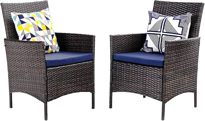 PHI VILLA Patio Wicker Chair Set of 2, Outdoor Modern PE Rattan Armchair with Removable Cushions for Deck, Porch, Balcony