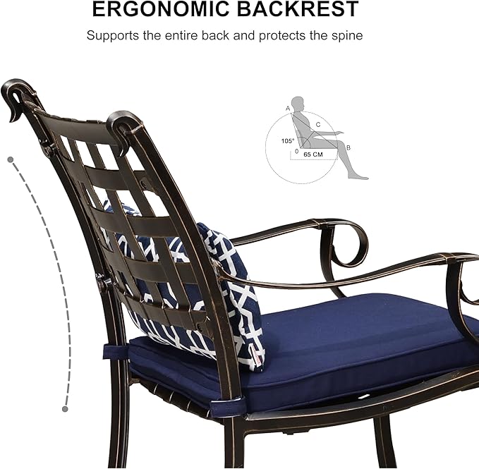 PURPLE LEAF 9 Pieces Patio Dining Sets Cast Aluminum Furniture with Rectangular Table for Lawn Garden Backyard Deck Outdoor Dining Sets with Cushions and Pillows, Lattice Navy Blue