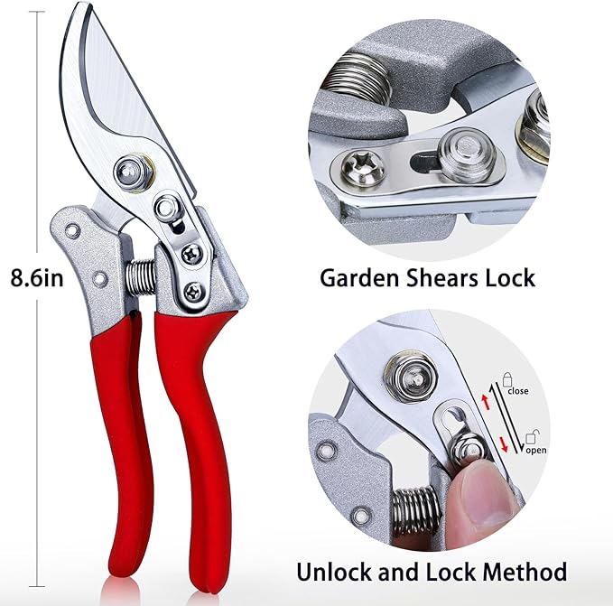 Kynup Pruning Shears, Gardening Scissors, Pruners for Gardening, Garden Grass Clippers Hand Hedge Shears, Heavy Duty Garden Tools(Red)