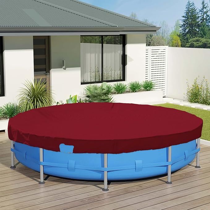 ECOOPTS 16 ft Waterproof Round Polyester Pool Cover for Above Ground Pools, Swimming Pool Cover Protector Winter Safety Cover (Red)