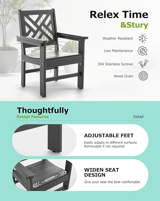 5 Piece HDPE Outdoor Dining Set for 4 Patio Dining Furniture Set with Umberlla Hole, Weather Resistent Outdoor Table and Chairs for Garden, Poolside, Backyard, Deck, Grey