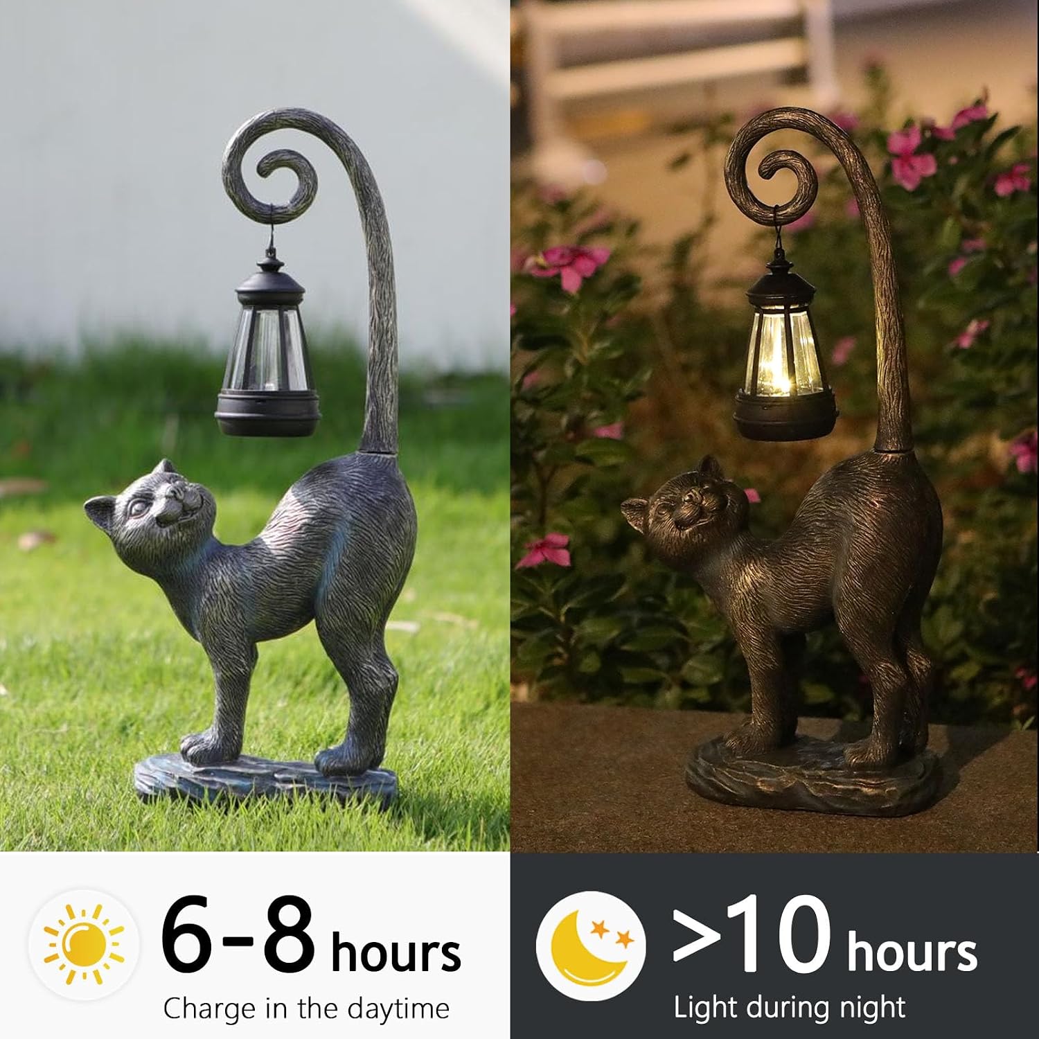 Solar Cat Outdoor Statues Halloween for Garden: Outdoor Decor Cat Figurine for Yard, Lawn, Patio, Porch, Balcony - Animal Art for Home Backyard - Birthday Gifts for Women Grandma Mom Sister