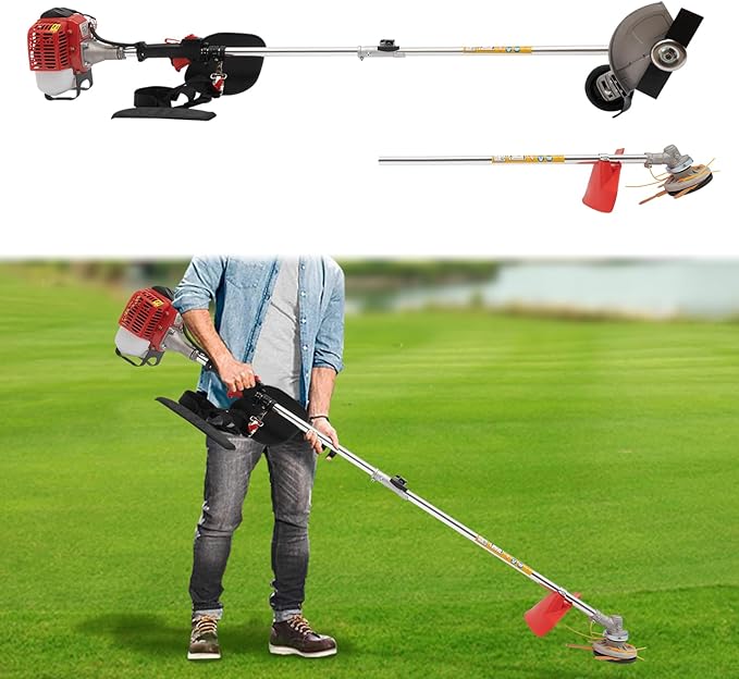 Weed Eater Gas Powered Weed Gas Edger, 26CC 2 Blade Heads, Air-Cooled 2-Stroke Cordless Lawn Edger Gas String Trimmer with Handle & Shoulder Strap for Garden Lawn Grass Trimmer
