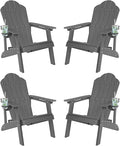 LUE BONA HDPE Adirondack Chairs Set of 2,Plastic Adirondack Chairs with Cup Holder Weather Resistant for Outdoor, Patio, Lawn, Garden, Backyard Deck, Fire Pit, Dark Gray