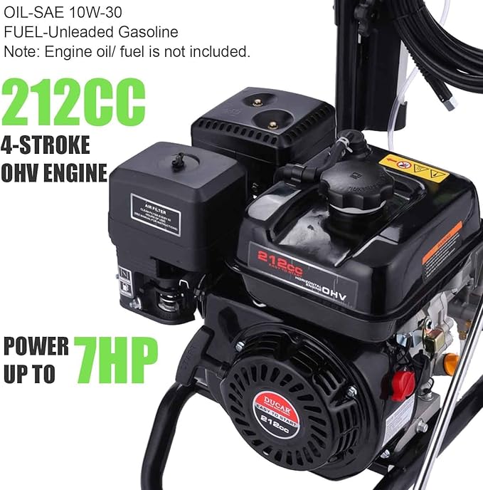 4200 PSI Gas Pressure Washer, 4.0 Max GPM 212CC 7HP Commercial Gas Power Washer, Spray Gun and Wand, 5 Nozzle Set, for Cars/Fences/Driveways/Homes/Patios/Furniture (Black)