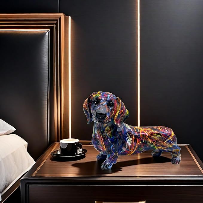FUNSXBUG Colorful Dachshund Dog Statue Art Figurines Sculpture Collectibles Home Office Desktop Decor Outdoor Garden Display Decoration (Dachshund Dog 2)
