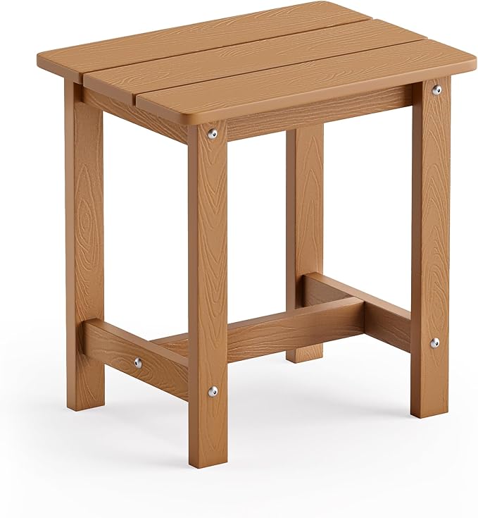 LUE BONA Outdoor Side Table, HDPS Small Adirondack End Table for Patio, Porch, Deck, Weather Resistant, Easy Maintenance, Indoor or Outdoor Use, Teak Color