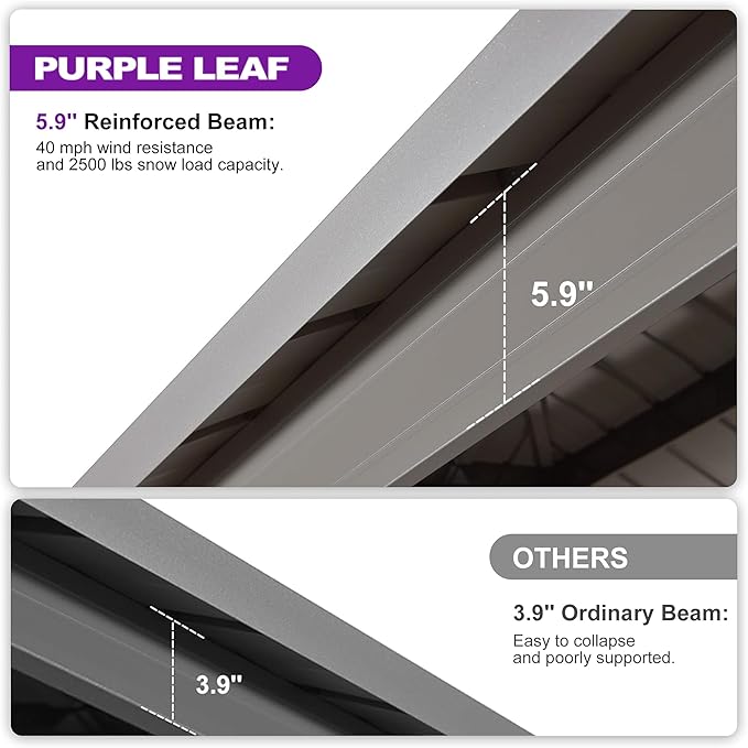 PURPLE LEAF 12' x 16' Outdoor Hardtop Gazebo with 11 Pieces Outdoor Dining Set, Champagne Aluminum Gazebo with Galvanized Steel Double Roof, Curtains and Netting for Patio Lawn and Garden