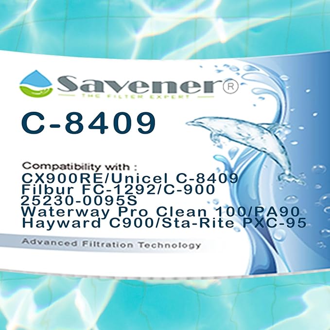 Savener® C-8409 Pool Filter Cartridge, Compatible with Hayward C900, CX900RE, Unicel C-8409, Filbur FC-1292, Sta-Rite PXC-95, Waterway Pro Clean 100, C-900, PA90, 25230-0095S, 90 Sq. Ft, 1 Pack