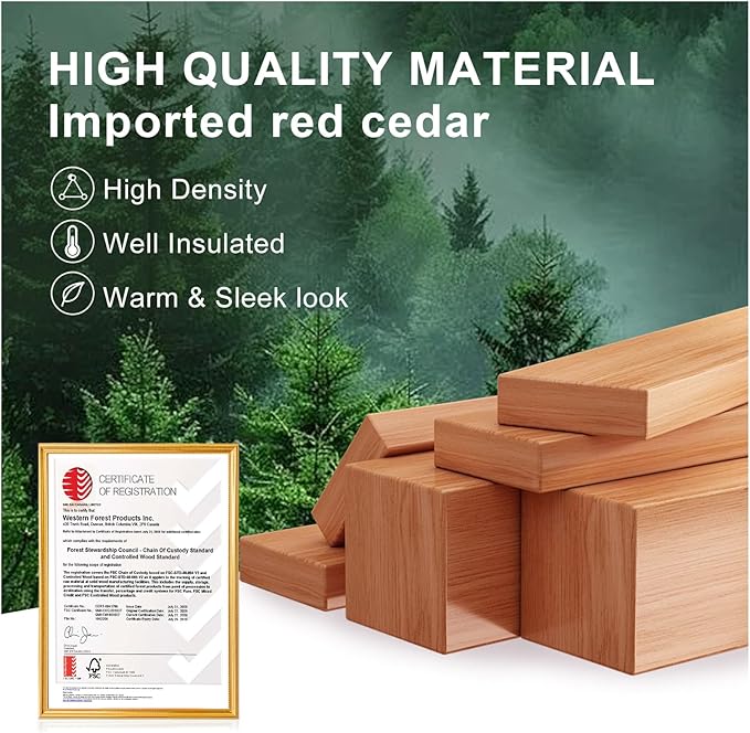 ZONEMEL Outdoor Barrel Steam Sauna, Canadian Red Cedar Sauna Room for 2 Person with 4.5KW ETL Certified TOULE Heater, Rocks, 8mm Tempered Glass, Waterproof System