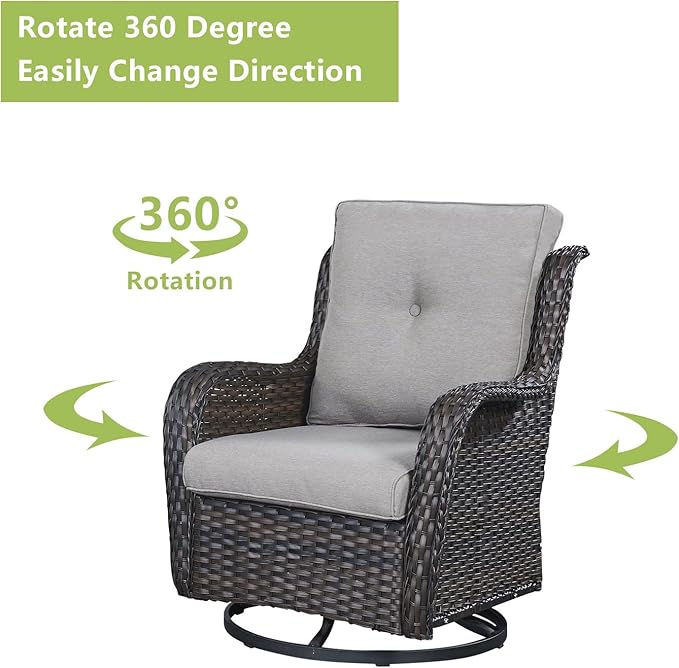 Rilyson 6 Piece Outdoor Patio Furniture Set - Rattan Wicker Patio Conversation Sets with 2 Swivel Rocker Chairs,2 Ottomans,1 Sofa and 1 Coffee Table for Outside Porch Deck Backyard(Brown/Grey)