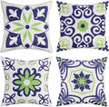 Pyonic Set of 4 Outdoor Pillow Covers 18x18 Waterproof Decorative Throw Pillow Covers Floral Printed Farmhouse Boho Pillowcase for Patio Funiture Garden Navy Blue