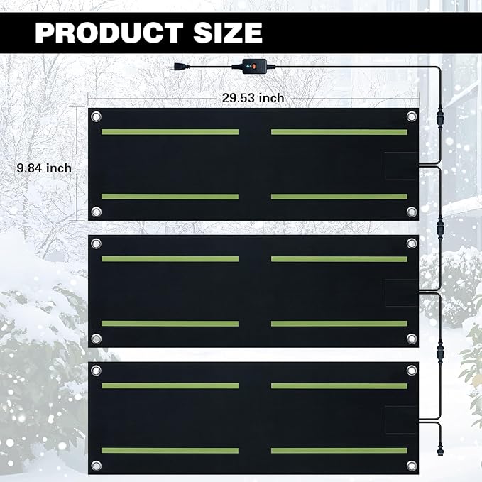 Heated Snow Melting Mats,Winter Stairs Outdoor Slip Non-Slip Rubber Heated Mats Outdoor with Reflective Strip for Driveway Walkway Decks and Sidewalks Connection,10x30in(1PCS)