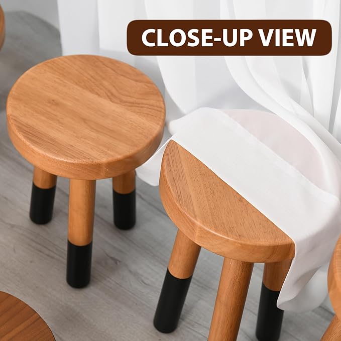 Rubber Wood 9" Round Plant Stand |Dip Dyed Black Accent Stool |Milking Stool |Small Side Table(16" H)