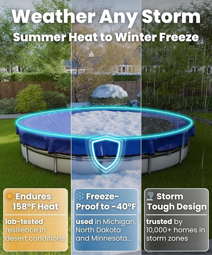 18 Foot Round Winter Pool Cover with Strong-Hold System | Triple-Layer 18 Ft Pool Covers for Above Ground Pools | 2-in-1 Swimming Pool Cover for Winter & Summer | Cold & UV Resistant 18Ft Poolcover
