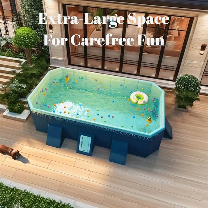Foldable Swimming Pool, Non-Inflatable Kids' and Adults' Outdoor Large Swimming Pool, Anti-Slip PVC Family Pool, Summer Water Party for Outdoor, Garden, Backyard (Small)