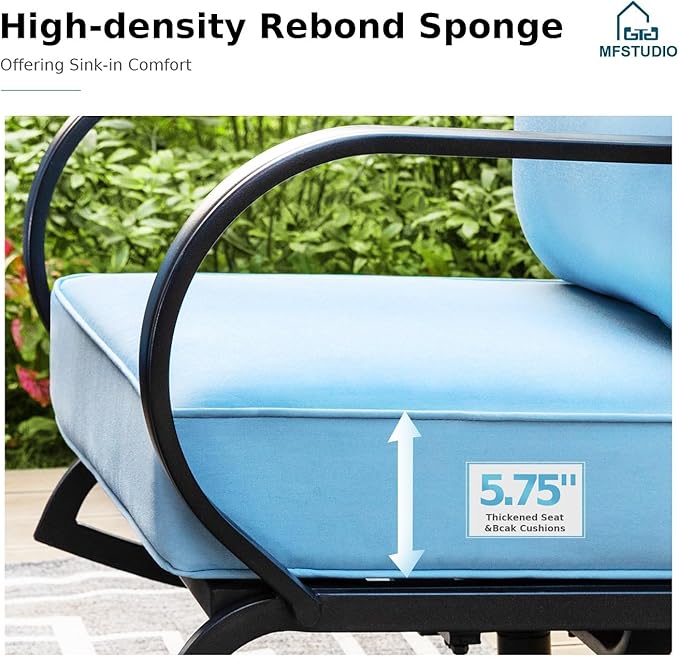 MFSTUDIO 4 Pieces Patio Conversation Sets, All Weather Metal Frame Outdoor Furniture Set Patio Sofas with 1 x 45 Rectangular Propane Fire Table, 1 x 3-Seat Sofa, 2 x Sofa Chairs, Blue Cushion