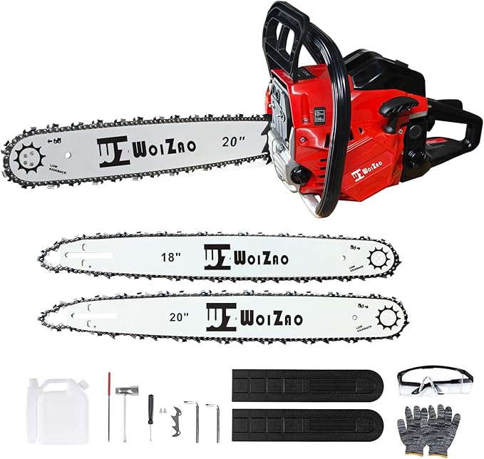 Gas Chainsaw 58CC with Quick-Switch Dual Bars (18/20 Inch),Gas Powered Chain saw 2 Stroke Handed Petrol Gasoline for Cutting Wood Outdoor Garden Farm Home