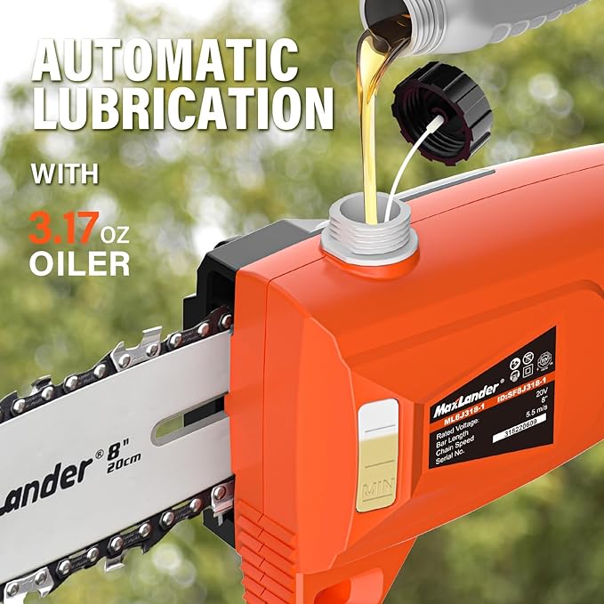 8-Inch Cordless Pole Saws for Tree Trimming, 20V Electric Pole Saw with 2 x 3.0Ah Battery & Charger, 16ft/s Cutting Speed Auto Oiling Multi-Angle Pole Chainsaw,15-Feet Maximum Adjustable Reach