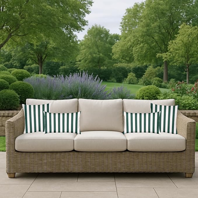 RSH DECOR: Sunbrella Pillow Covers Set of 4 | Covers Only - 26" x 16" | Outdoor Lumbar Pillow Covers Crafted with Sunbrella Performance Fabric | Mason Forest Green