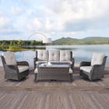 Rilyson 6 Piece Outdoor Patio Furniture Set - Rattan Wicker Patio Conversation Sets with 2 Swivel Rocker Chairs,2 Ottomans,1 Sofa and 1 Coffee Table for Outside Porch Deck Backyard(Brown/Beige)