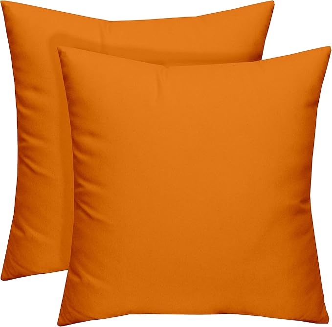 RSH DECOR: Square Throw Pillows Set of 2 | 17” x 17” | All-Weather Spun Fabric | Water and Fade-Resistant | Outdoor Accent Pillows for Patio Furniture | Orange
