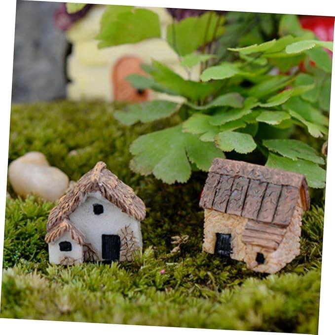 Fairy Garden Mini House Accessories, Miniature Village Hut Figurine Cottage, DIY Micro Landscape Decor Ornaments for Bonsai, Succulent Planting (B)