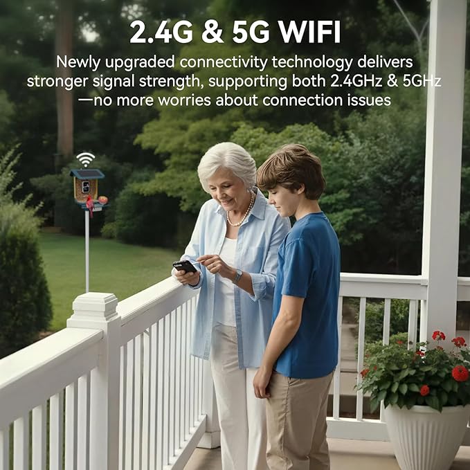Bird Feeder with Camera, Support 2.4GHz/5GHz, 2K Live Steam for Outdoor, 1.8L Large Capacity, AI Identify Auto Capture Videos, Camera Bird Feeders for Outside, Ideal Gift for BirdLovers
