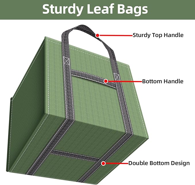 2-Pack 66 Gallons Reusable Yard Waste Bags, Upgrade Heavy Duty Foldable Garden Leaf Bag Lawn Bags Trash Bag Waste Container, Keep Upright (25.5" L × 25.5" W × 27.5" H)
