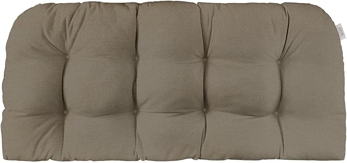 RSH DECOR Sunbrella Tufted Wicker Loveseat Cushion | 44” x 22" | Water and Fade-Resistant Performance Fabric | Outdoor Settee Cushion for Patio Furniture | Made in USA (Cast Shale Brown)