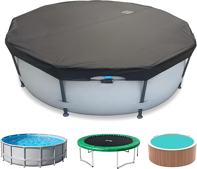 15 Ft Pool Cover, with Automatic Drain Round Pool Cover, One-Piece Quick Installation and Removal Above Ground Pool Cover, Preventing Waterlogging, UV Protected Solar Swimming Pool Cover