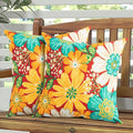 Magpie Fabrics Pack of 2 Outdoor Waterproof Throw Pillow Covers 18 x 18 Inch, Decorative Cushion Sham Pillowcase Shell for Garden Patio Balcony(Embry Red Hibiscus)