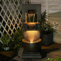 39" H Modern Outdoor Water Fountain with LED Lights and Pump, 3-Tier Standing Cascading Waterfall - Modern Design for Garden/Patio/Yard, Multi-Level Outdoor Decor 15“x14”x39“(Brown)
