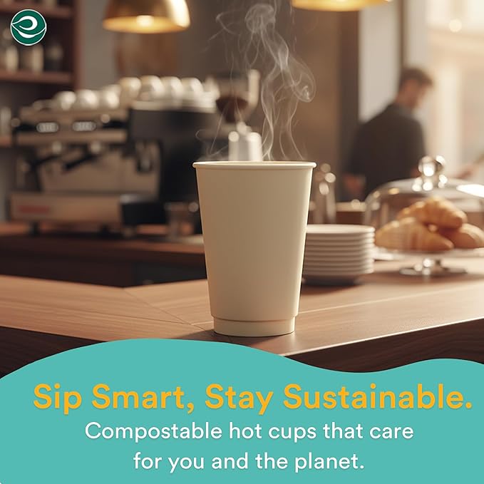 ECO SOUL 100% Compostable Plant-Based 8oz Hot Cups | (100 Count, 8 oz Hot Cups) | Disposable Bagasse Paper Cups | Eco-friendly Cups | Sturdy, Microwave & Oven Safe