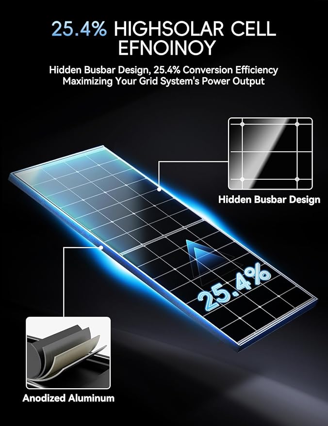 660 Watt Solar Panel,25.4% High Efficiency Perovskite Solar Cells,10BB Hidden Busbar Technology,12v/24v Solar Panels for Off-Grid Systems, RV, Boat, Cabin, Backup Power